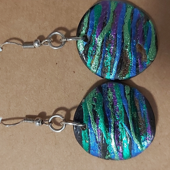 Sparkle multi-color wooden earrings. See photos for measurements. - Picture 3 of 5